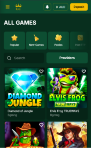 The game library of Golden Crown Casino, showing popular games listed at the top of the page.