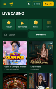 The live casino library at Golden Crown Casino, showing roulette games as otp choices.