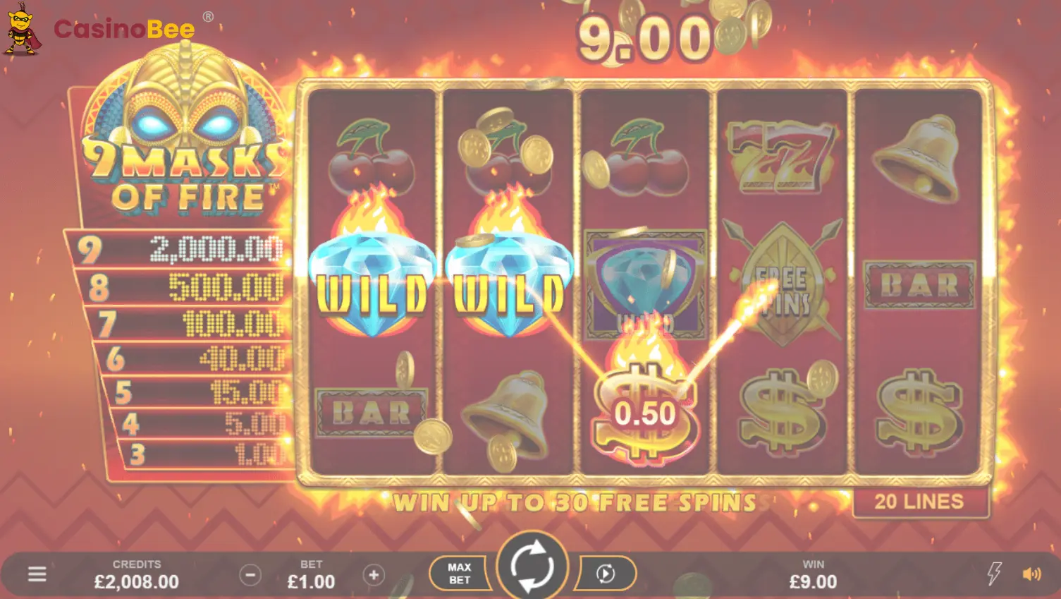 9 masks of fire free spins