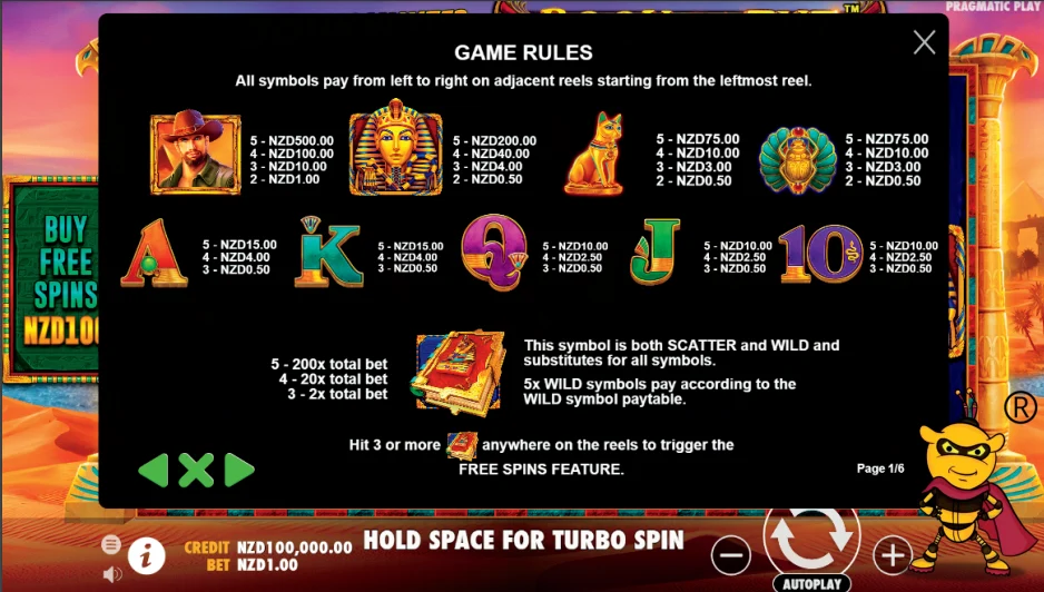 John Hunter and the Book of Tut game rules