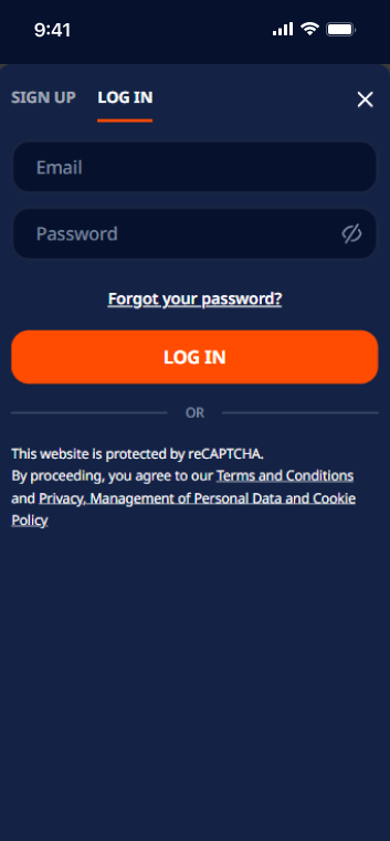 PATANG Casino login screen with email and password fields 
