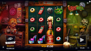 Winning spin on the Last Call slot reels featuring the Butt Light beer wild and bar-themed symbols
