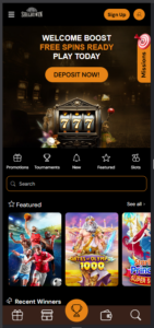 ShelbyWin Casino mobile homepage showcasing the welcome bonus banner and featured online slots like Gates of Olympus 1000.