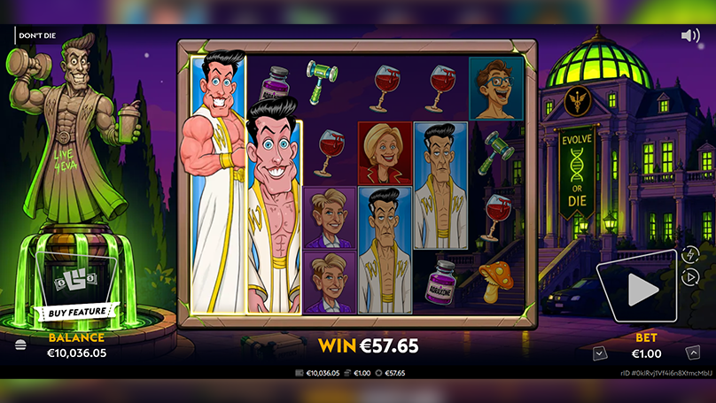 Four expanding wilds take part in various winning combinations involving multiple symbols in the Don&rsquo;t Die slot.