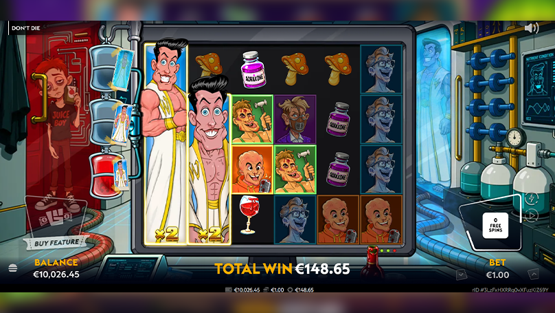 Two expanding wilds with the 2x multiplier on first two reels create multiple wins in the Don&rsquo;t Die slot. 